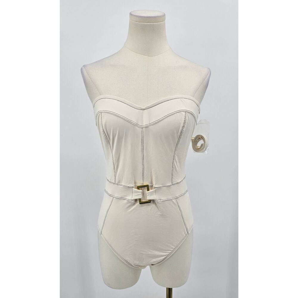 Bleu by Rod Beattie Minimalist Belted Strapless One Piece